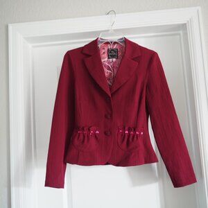Vintage Y2K Preppy Burgundy Office Siren Blazer Suit Jacket Sz S 3-4 My Michelle
